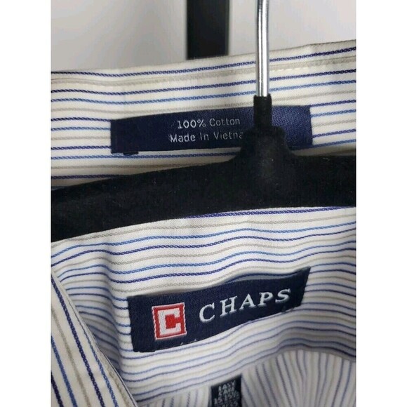 Chaps Shirt Mens Medium Blue Striped Button Up Long Sleeve 100% Cotton - Picture 4 of 10